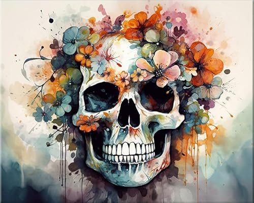 Hjjdiyes Malen Nach Zahlen Erwachsene Blume Totenkopf - Malen-Nach-Zahlen Kits Anfänger - Knitterfreie Leinwand, Pinsels Und Acrylfarbe - Diy Handgemalt öLgemäLde Kit Als Geschenk 40 X 50cm