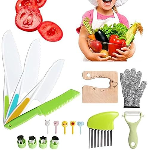 Generic Lot de 17 couteaux pour enfants - En plastique - Couteau de cuisine pour enfants - Planche à découper pour fruits, pain, légumes