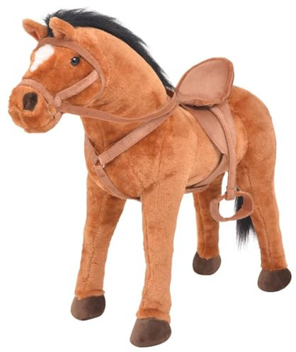 Gecheer Spielpferd Plüsch Plüschpferd Reitpferd Standpferd Plüschtier Reittier 64 x 60 cm (L x H) Mit Ton-Funktion,Maximale Tragfähigkeit: 100 kg Braun