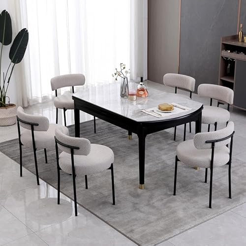 AISALL Esszimmerstühle 6er Set mit Rückenlehnen,Küchenstühle Gestell aus Schwarze Metall, Polsterstuhl Modern Retro Design Stühle, Stühle für Küche, Esszimmer, Hellgrau