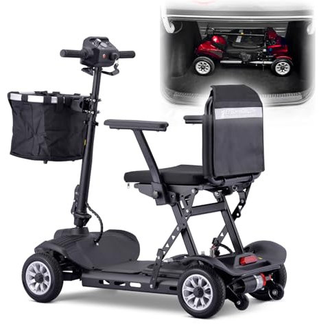 HZWJD Zusammenklappbarer Mobilitätsroller,Rollator 4 Räder,4-Rad-Mobilitätsroller,Motorisierte Roller Für Ältere Menschen,Elektrische Rollstühle,Mit Herausnehmbarer Lithiumbatterie black