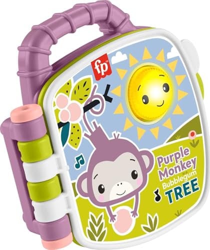 Fisher-Price Baby Toy Purple Monkey Musical Storybook with Lights & Sounds for Infants & Toddlers Ages 6+ Months, JFC75