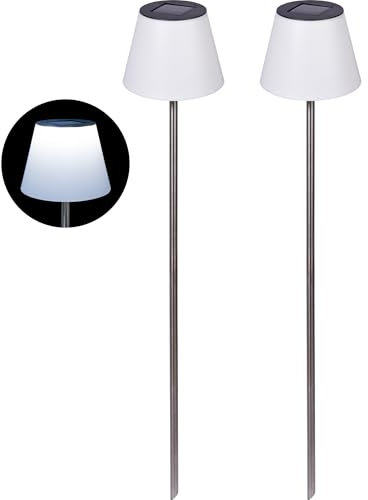 dobar® großer LED Solar-Gartenstecker im 2er Set aus Kunststoff für Außen - Wetterfeste Outdoor Solarlaterne am Stab aus Stahl für den Garten - 18 x 18 x 90 - Weiß