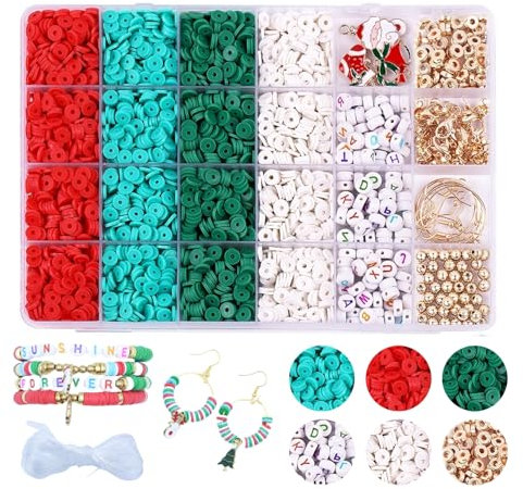 SANPLMG Weihnachts-Armbandherstellungs-Set, Freundschafts-Goldperlen, Tonperlen, Schmuck- und Armbandherstellungs-Set, Charm-Armbandhersteller-Set mit Buchstaben-Perlen-Set, Geburtstagsgeschenk (2650