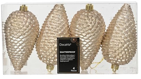 Kaemingk Christbaumschmuck Zapfen Kunststoff 12cm x 4 Stück Weihnachtskugeln Christbaumkugeln Perle