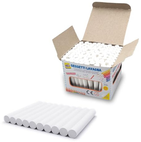 Set di 100 Gessetti Bianchi per Lavagna - Gesso Bianco ad Alto Contrasto, Resistenti e a Lunga Durata, Ideali per Scuola, Ufficio, Studio e Artigianato - Perfetti per Scrittura e Disegno su Lavagna