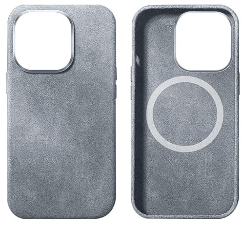 GAZIXCUN Alcantara-Wildleder-Hülle für iPhone 16/16 Plus/16 Pro/16 Pro Max, Vollständig Umwickeltes Echtes Italienisches Wildleder, Kompatibel mit Magsafe, rutschfeste, Stoßfest,Gray,16 Pro