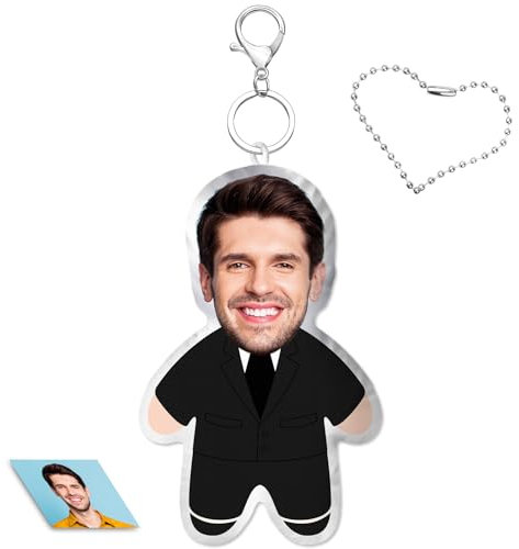 LucBuy Porte-clés en Peluche 3D avec Photo Personnalisée, Oreiller Doux Imprimé Recto Verso, Ornement Mignon avec Son de Pression, Porte-clés Personnalisé avec Images du Visage Cadeau (A5)