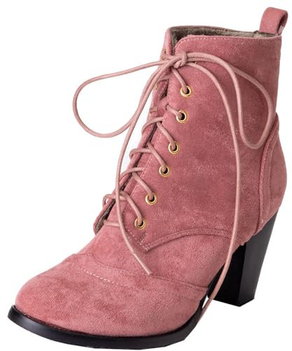 Vrupons Bottines à talon bloc avec lacets pour femme tendance, Rose/mat, 40 EU