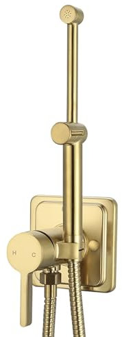 KWOCI Brushed Gold Handheld Warm Water Bidet Sprayer Set Mounted on The Wall, Concealed Hand Held Hot and Cold Bidet Sprayer with Mixing Valve for Toilet
