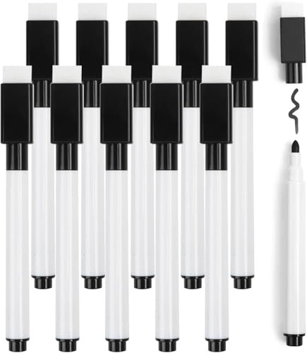 DERAYEE Whiteboard-Marker, radierbar, 10 Stück, schwarz, abwischbar, Filzstift, abwischbar, für Schule und Büro
