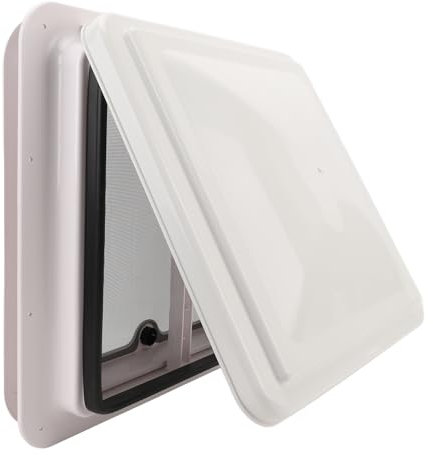 14 RV Toit Vent Ventilateur Réversible, Ultra Faible Son Ventilateur de Plafond 12V À Distance, Fabriqué à Partir D'ABS Matériel, Tige de Soutien Réglable, Blanc Couvercle