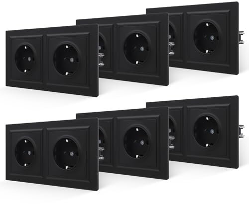 JIMEIDA 6 Pack Doppelsteckdose Schwarz Unterputz,16Amp PC Panel Unterputz Doppelsteckdose 155 * 84mm(Kann nicht vertikal installiert werden)