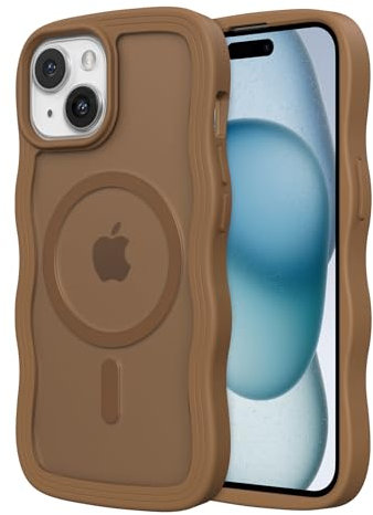 ZTOFERA for iPhone 15 Plus/iPhone 14 Plus Magnetic Case, Curly Wave Frame Silicone Case Compatible with MagSafe Translucent Matte Shockproof Phone Cover, Brown