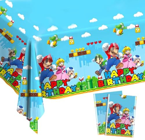2 Stück Tischdecke Kindergeburtstag 137x183cm, Happy Birthday Tischdecke Wasserdicht Tischdeko Plastik Rechteckig Tischdecken Tischtuch für Geburtstag Party Deko Mottoparty Zubehör Kinder Mädchen