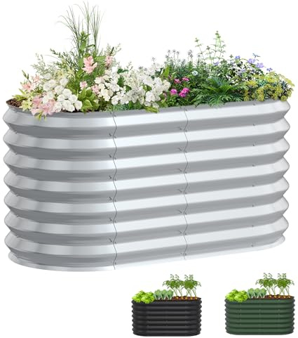 XMTECH Hochbeet Metall 300x60x60 cm Oval Silber – Verzinktes Gartenbeet aus Stahl, rostfrei & wetterfest, für Gemüse, Kräuter & Blumen – Pflanzkasten für Garten, Balkon & Terrasse