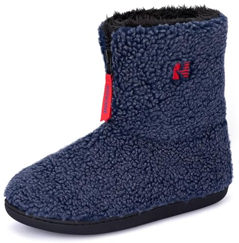 RockDove Men’s Sherpa Boot Slippers Zip Closure Warm Fleece Lining and Non Slip Sole, Size 10 UK Men, Navy Blue