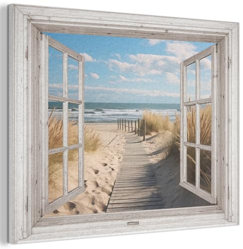 MuchoWow© Filzbilder Wall Art Decoration Bilder für die Wand Schlafzimmer | 100x70 cm - Deko Filz Painting Wanddekoration Wohnzimmer Fenster - Meer - Küste - Natur - Fensterblick - Wattenmeer
