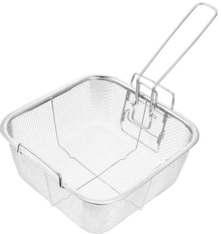 Ipetboom Stainless Steel Frying Basket Square Foldable Chip Pan Basket with Heat Conductivity for Kitchen Restaurants Hotels Practical Food Fry for Chips Vegetables Meats Wontons