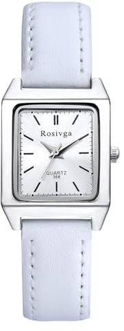 JewelryWe Square Rectangular Leather Watch: Simple Bar Hour Markers PU Strap Small Dainty Watches Analog Quartz Wristwatch for Women