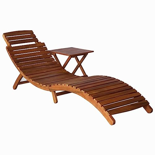 Ziaphsol Sonnenliege mit Tisch Massivholz Akazie Braun, klappbar, 184x55x64 cm, witterungsbeständig für Garten, Terrasse, Poolbereich, hohe Tragfähigkeit, Lounge-Set