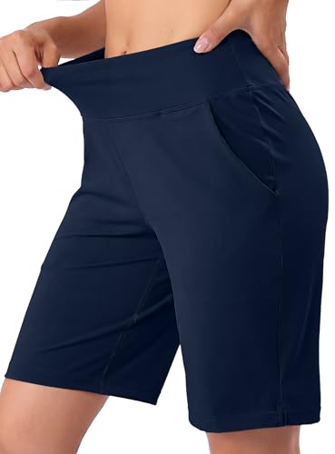 Aseniza Kurze Hose Damen Bermuda Shorts Sporthose Laufhose Running Laufshorts Jogginghose Sweatshorts Große Größen mit Taschen für Fitness Alltag Basketball Gym Marineblau M