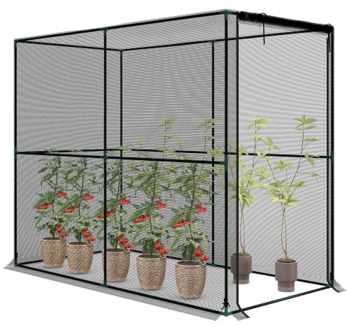 Outsunny Insektenschutznetz Feinmaschig Stahlrahmen 2 x 1 x 1,6 m Schwarz | Pflanzenschutznetz, Reißverschlusstür, Insektennetz, Gemüsenetz, Gemüseschutznetz, für Gemüse Obst Blumen Pflanzen