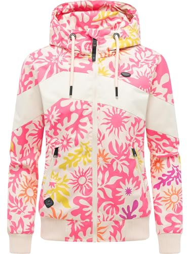 Ragwear leichte wasserdichte Damen Übergangsjacke kurz Bomberjacke mit Allover-Print und Kapuze Nuggie Block Flower XS-XXL