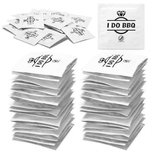 Loopeer I Do BBQ Wet Wipes Bulk, Diamond Hand Wet Wipes Individually Wrapped Lemon for Bbqs Restaurant Wedding Travel Engagement Barbecue Party Supplies (Black)