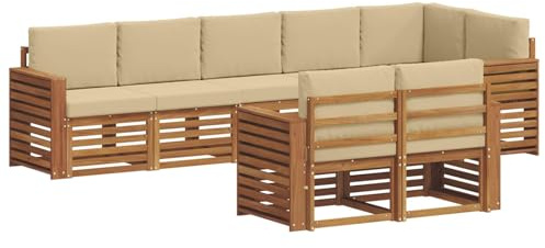 vidaXL Sofagarnituren 8 pcs Natur und Beige Massivholz Akazie, Garten-Sitzgarnitur, modernes Lounge-Set, pflegeleichtes Gartenmöbel, gemütliche Terrassen-Sitzgelegenheit