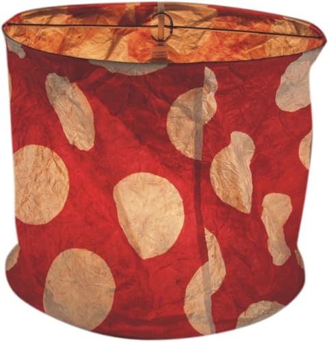 GURU SHOP Runde Papier Hängelampe, Lokta Papierlampenschirm Annapurna, Handgeschöpftes Papier - Rot/weiß/punkte, 24x28x28 cm