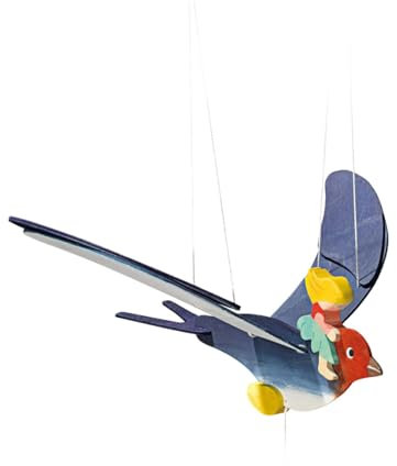 OSTHEIMER 5520092 Mobile Elfenkind mit Schwalbe Spannweite 38cm Länge 27cm aus Holz