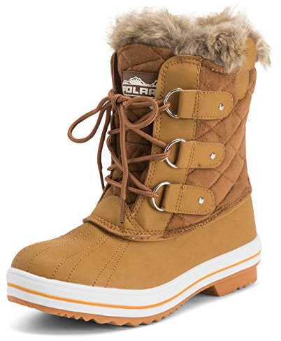 Polar Femmes Matelassé Court Canard Fourrure Doublée Boue Neige Hiver Bottes - TAS40 - AYC0019,40 EU,Tan Suède