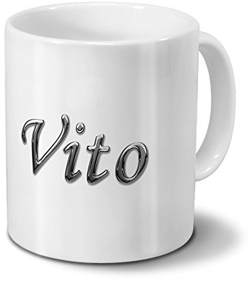 digital print Tasse mit Namen Vito - Motiv Chrom-Schriftzug - Namenstasse, Kaffeebecher, Mug, Becher, Kaffeetasse - Farbe Weiß