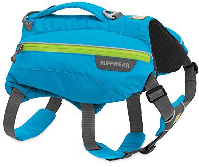 RUFFWEAR Trinkrucksack für Hunde, Inklusive 2 x 600 ml Wasserflasche, Große bis sehr große Hunderassen, Größenverstellbar, Größe: L/XL, Blau (Blue Dusk), Singletrak Pack