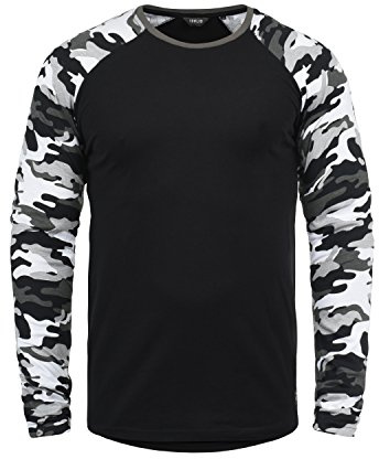 !Solid SDCajus Herren Longsleeve Langarmshirt Shirt mit Camouflage-Muster Rundhals-Ausschnitt Baumwollmischung Regular fit, Größe:S, Farbe:Black Grey (G9000)