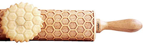 Günthart Holz Teigroller mit Prägemuster Honigwaben