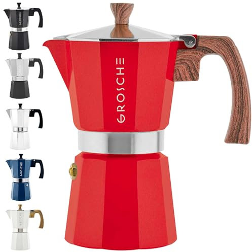 GROSCHE Milano Moka Stovetop Espresso Coffee Maker (9 Cup / 450 ml, Red)