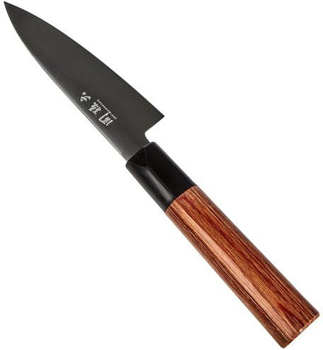 KAI Seki Magoroku Redwood coltello da officina lunghezza lama 10 cm - Acciaio al carbonio 1K6 con 57 (±1) HRC - Lama lucidata a specchio - Manico in legno di Pakka Red Wood - Fatto a mano in Giappone