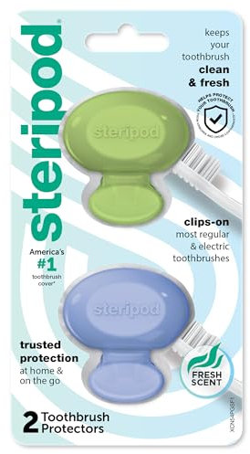 Steripod Lot de 2 protecteurs de brosse à dents à clipser, vert et bleu