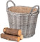 Wrenbury Wicker Log Basket Large 38cm - Lined Log Baskets for Wood Burner Indoor - Round Willow Storage for Logs - Grey Fire Wood Basket for Fireplace