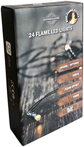 HiT LED Lichterkette Batterie Timer Flammeneffekt Flamme warmweiß für innen und außen (24er für außen)
