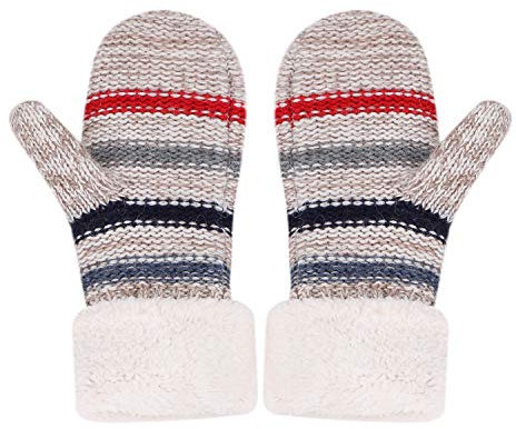 Handschuhe Damen Mädchen Fäustlinge Plüschfutter Strickhandschuhe Winddichte Fausthandschuhe Bunt Gestrickte Damenhandschuhe Warme Winterhandschuhe Handwärmer für Outdoor Sport Skifahren Radfahren