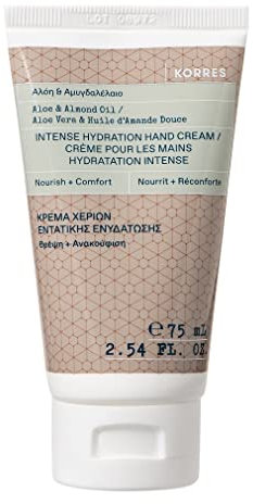 KORRES ALOE & ALMOND OIL Intensiv feuchtigkeitsspendende Handcreme mit Mandelöl, für geschmeidige Haut, silikon- und parabenfrei, 75 ml