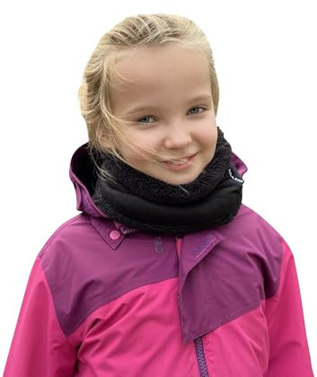 Kinder Schal doppellagig, mit Teddy Fleece, Herbst & Winter-Schal, Kinder Halstuch, Junge & Mädchen, Design/Farbe:Schwarz Uni