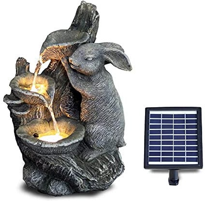 GEEZY Solar Water Features for the Garden – Outdoor Rabbit Bunny Fountain with LED Lights – Solar Powered, Self-Contained – Easy Setup, Cascading & Tranquil – Ideal for Garden, Patio & Balcony Decor