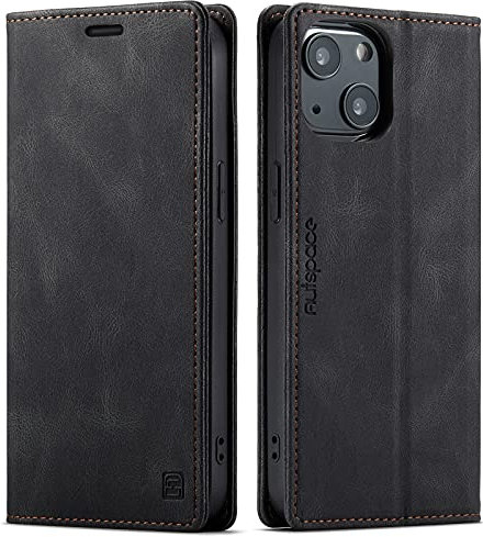 LOLFZ Wallet Case for iPhone 13, Magnetic Flip Leather Case with RFID Block Card Slots Kickstand Shockproof Protective Cover Compatible with iPhone 13 6.1 Inch - Black