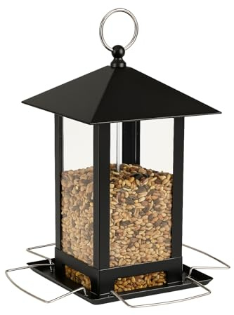 Vogelfutterspender – Kimi Schwarz – 22 cm – Für Körner – Metall & Plexiglas – Verteilblock – Flamingo
