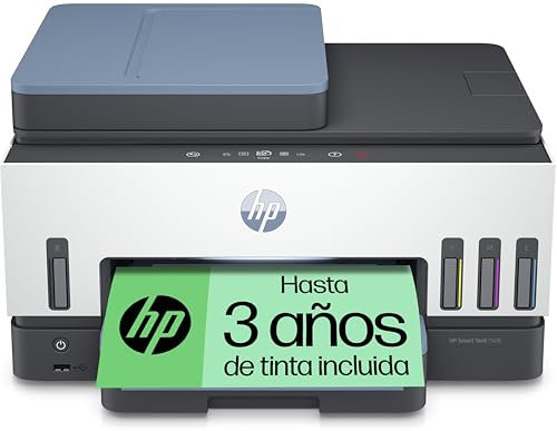 HP Smart Tank 7606 28C03A - Impresora A4 Multifunción con Deposito de Tinta Recargable, Impresión a Color, Escaner, Copiadora, Fax, Wi-Fi, HP Smart App, Blanco y Azul