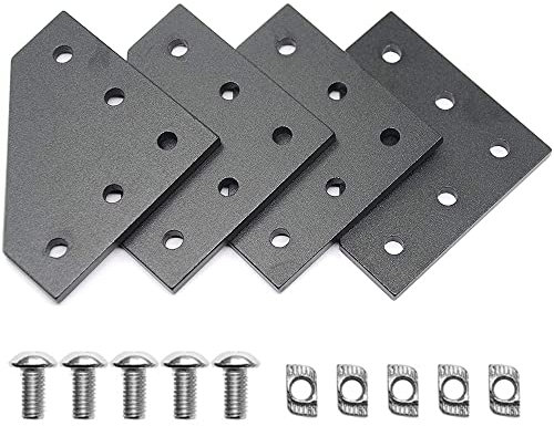 MDDZ 4 Stück L-förmige Eckhalterungen, flache Winkelhalterung, Verbindungsplatte, Metall, Endbefestigung, mit Schrauben für CNC-Router, Schnitzer, 3D-Drucker